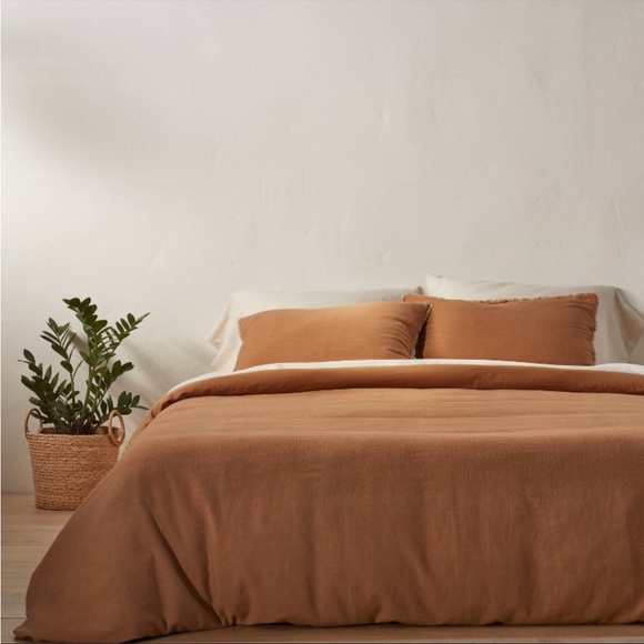 Full/Queen Heavyweight Linen Blend Duvet Cover & Sham Set Warm Brown - Casaluna - Picture 5 of 7